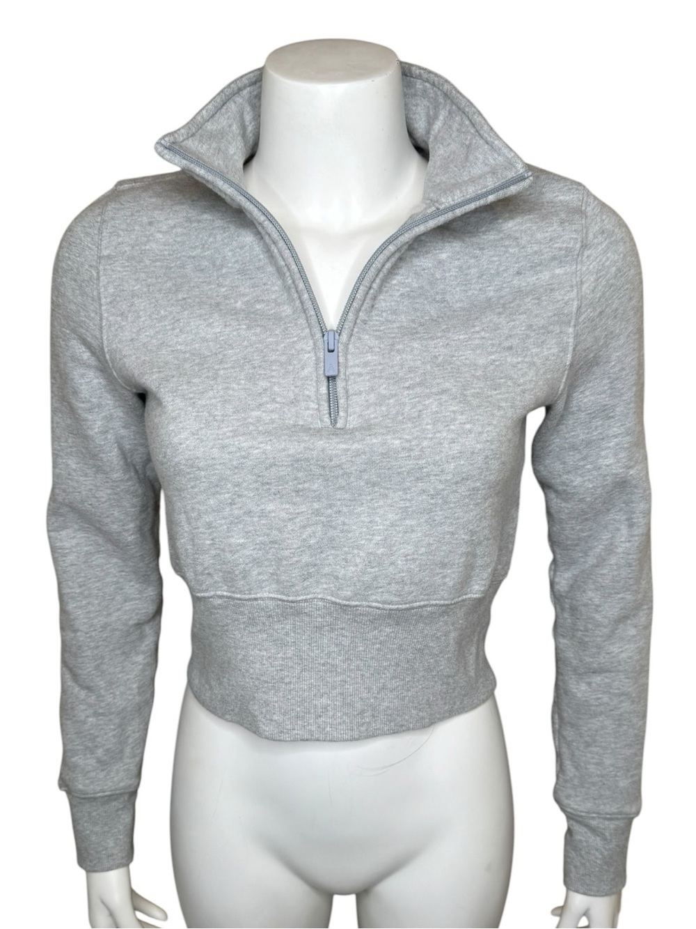 Aritzia Cozy Fleece Sweatfleece 1/2 Zip Sweatshirt S Snug Fit Hi-Rib Crop Gray